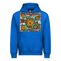 Cobalt sunflowers and western old wheel aztec cowhide background Urban Hoodie - Artiststas