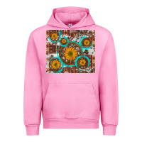 Fuchsia Pink sunflowers and western old wheel aztec cowhide background Urban Hoodie - Artiststas