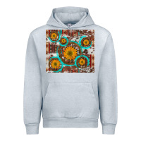 Heather Grey sunflowers and western old wheel aztec cowhide background Urban Hoodie - Artiststas
