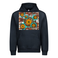 Navy sunflowers and western old wheel aztec cowhide background Urban Hoodie - Artiststas