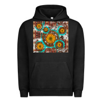 Pigment Black sunflowers and western old wheel aztec cowhide background Urban Hoodie - Artiststas
