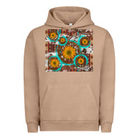 Pigment Burro sunflowers and western old wheel aztec cowhide background Urban Hoodie - Artiststas