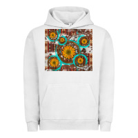 Pigment Lunar Rock sunflowers and western old wheel aztec cowhide background Urban Hoodie - Artiststas