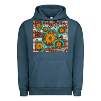 Pigment Midnight Navy sunflowers and western old wheel aztec cowhide background Urban Hoodie - Artiststas