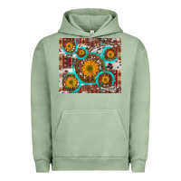 Pigment Oil Green sunflowers and western old wheel aztec cowhide background Urban Hoodie - Artiststas