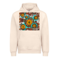 Sandshell sunflowers and western old wheel aztec cowhide background Urban Hoodie - Artiststas