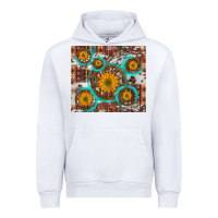 White sunflowers and western old wheel aztec cowhide background Urban Hoodie - Artiststas