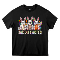 Black Happy Easter Spot Rabbit Heavy Core Tee - CowhideDigitalArt
