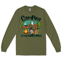 Army Green camping is my happy place caravan and gnome Long Sleeve Tee - BarkalooDesign
