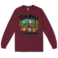 Burgundy camping is my happy place caravan and gnome Long Sleeve Tee - BarkalooDesign