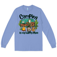 Colony Blue camping is my happy place caravan and gnome Long Sleeve Tee - BarkalooDesign