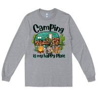Heather Grey camping is my happy place caravan and gnome Long Sleeve Tee - BarkalooDesign