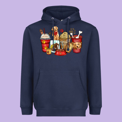 Golden Retriever Coffee Cups Heavyweight Hoodie Designed By Zillion Design Studio