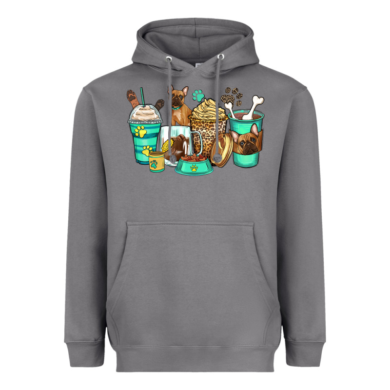 French Bulldog Coffee Cups Heavyweight Hoodie by Zillion Design Studio | Teevron