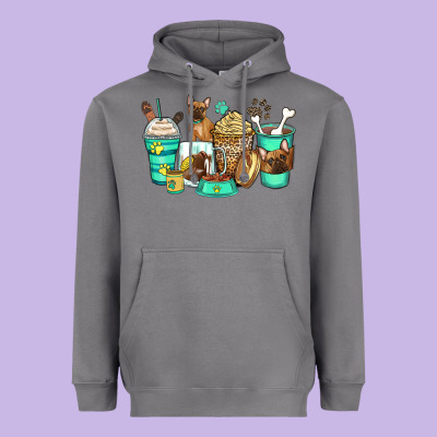 French Bulldog Coffee Cups Heavyweight Hoodie Designed By Zillion Design Studio