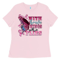 Bubblegum Pink with brave wings she flies Ladies Tee - BarkalooDesign