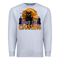 Heather Grey Black Cat Crossing Premium Sweatshirt - texasbilliewilder