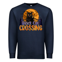Navy Black Cat Crossing Premium Sweatshirt - texasbilliewilder