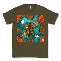 Army Green baseball leopard uniform and hotdog with gemstone seamless pattern Classic Tee - BundleAndBundleShop
