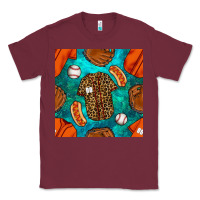 Burgundy baseball leopard uniform and hotdog with gemstone seamless pattern Classic Tee - BundleAndBundleShop