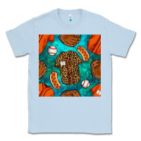 Dusty Blue baseball leopard uniform and hotdog with gemstone seamless pattern Classic Tee - BundleAndBundleShop