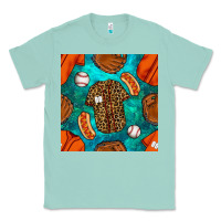 Seafoam baseball leopard uniform and hotdog with gemstone seamless pattern Classic Tee - BundleAndBundleShop