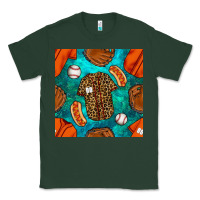 Sports Green baseball leopard uniform and hotdog with gemstone seamless pattern Classic Tee - BundleAndBundleShop