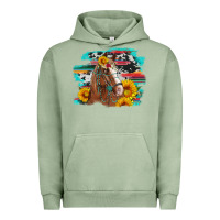 Pigment Oil Green horse with sunflowers Urban Hoodie - Artiststas