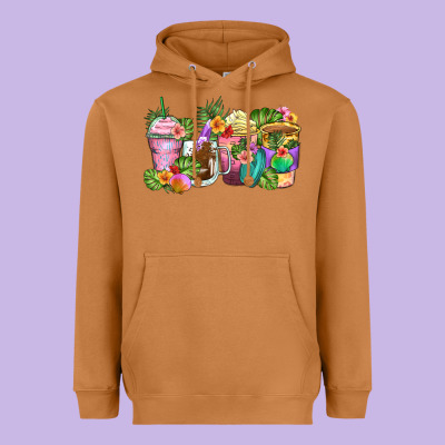 Tropical Coffee Cups Heavyweight Hoodie Designed By Zillion Design Studio