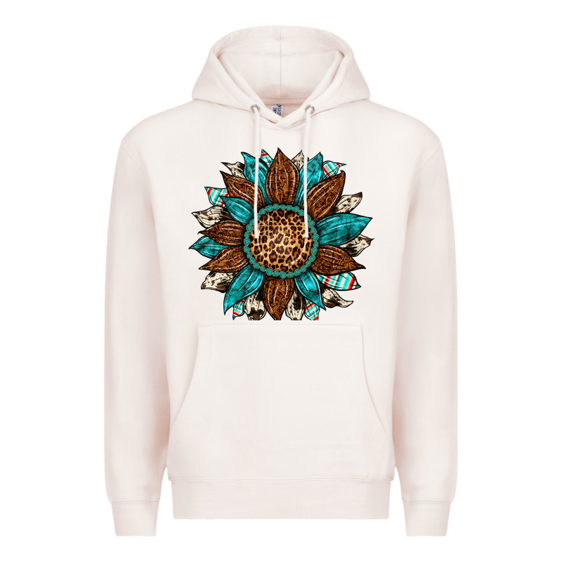 Gemstone Cowhide Leopard Turquoise Sunflower Premium Hoodie by Artiststas | Teevron