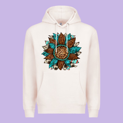 Gemstone Cowhide Leopard Turquoise Sunflower Premium Hoodie Designed By Artiststas