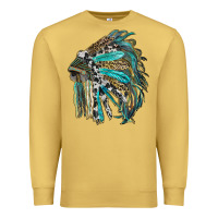Antique Gold indian feather headdress with western  patterns Premium Sweatshirt - RanaPortraitStore