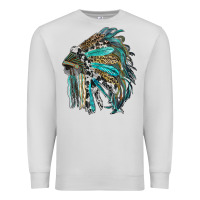Dove Grey indian feather headdress with western  patterns Premium Sweatshirt - RanaPortraitStore
