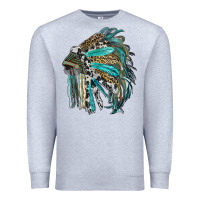 Heather Grey indian feather headdress with western  patterns Premium Sweatshirt - RanaPortraitStore