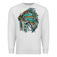 Oatmeal Heather indian feather headdress with western  patterns Premium Sweatshirt - RanaPortraitStore
