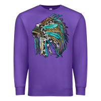 Purple indian feather headdress with western  patterns Premium Sweatshirt - RanaPortraitStore