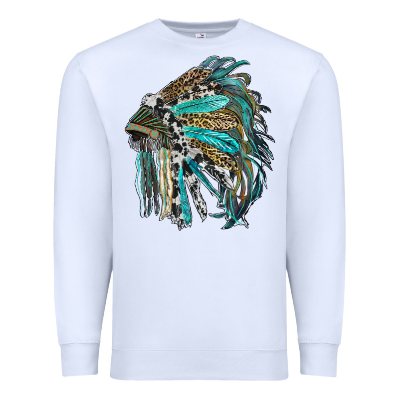 Indian Feather Headdress With Western  Patterns Premium Sweatshirt by RanaPortraitStore | Teevron