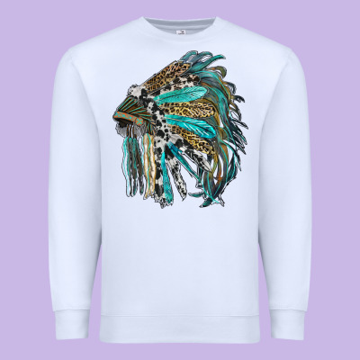 Indian Feather Headdress With Western  Patterns Premium Sweatshirt Designed By Ranaportraitstore