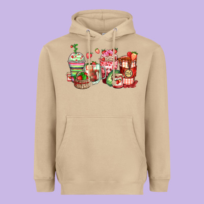 Strawberry Farm Fresh Coffee Cups Heavyweight Hoodie Designed By Zillion Design Studio