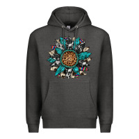 Charcoal Heather cowhide leopard serape gemstone  sunflower Premium Hoodie - Artiststas