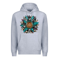 Heather Grey cowhide leopard serape gemstone  sunflower Premium Hoodie - Artiststas
