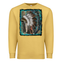 Antique Gold indian feather headdress with leopard background Premium Sweatshirt - RanaPortraitStore