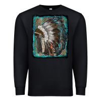 Black indian feather headdress with leopard background Premium Sweatshirt - RanaPortraitStore