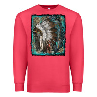 Cardinal indian feather headdress with leopard background Premium Sweatshirt - RanaPortraitStore
