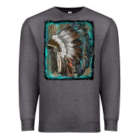 Charcoal Heather indian feather headdress with leopard background Premium Sweatshirt - RanaPortraitStore