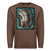 Chestnut indian feather headdress with leopard background Premium Sweatshirt - RanaPortraitStore