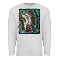 Dove Grey indian feather headdress with leopard background Premium Sweatshirt - RanaPortraitStore