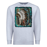 Heather Grey indian feather headdress with leopard background Premium Sweatshirt - RanaPortraitStore