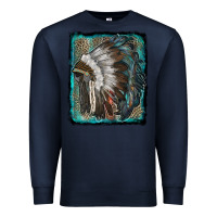 Navy indian feather headdress with leopard background Premium Sweatshirt - RanaPortraitStore