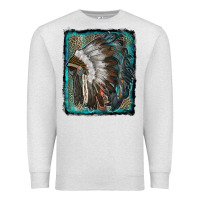 Oatmeal Heather indian feather headdress with leopard background Premium Sweatshirt - RanaPortraitStore